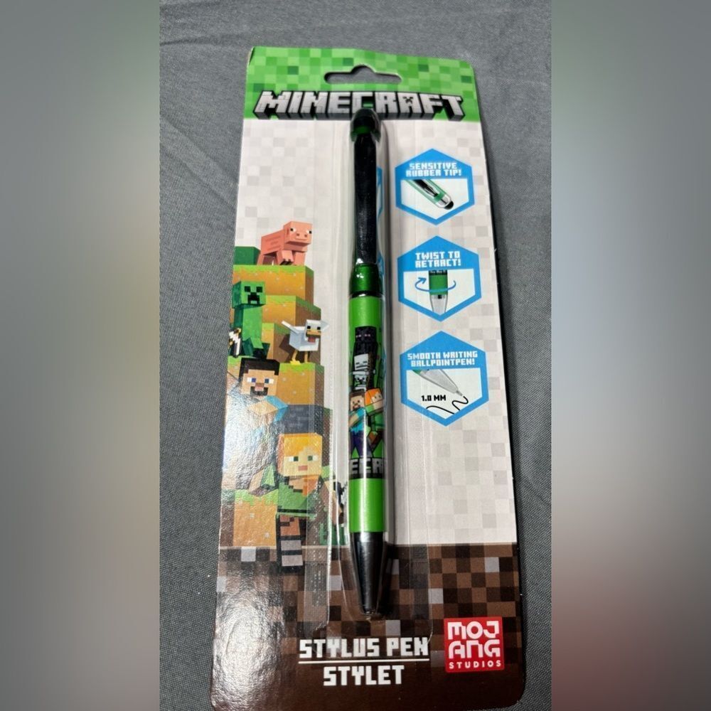 New Minecraft Green Twist Stylus Retract Ballpoint Pen